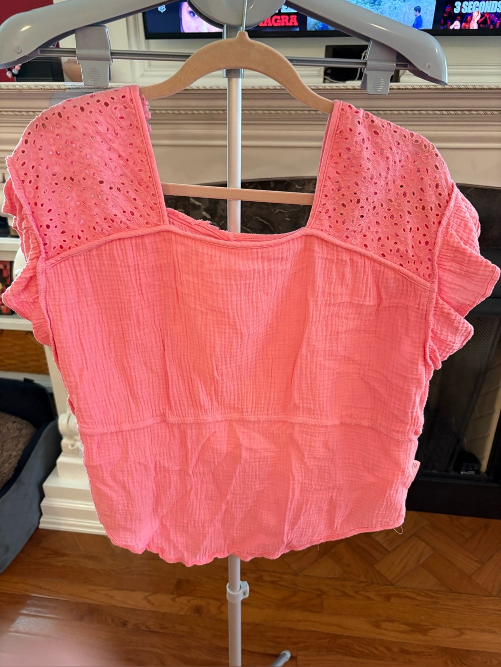 Fate Pink Eyelet-Sleeve Cotton Gauze Top